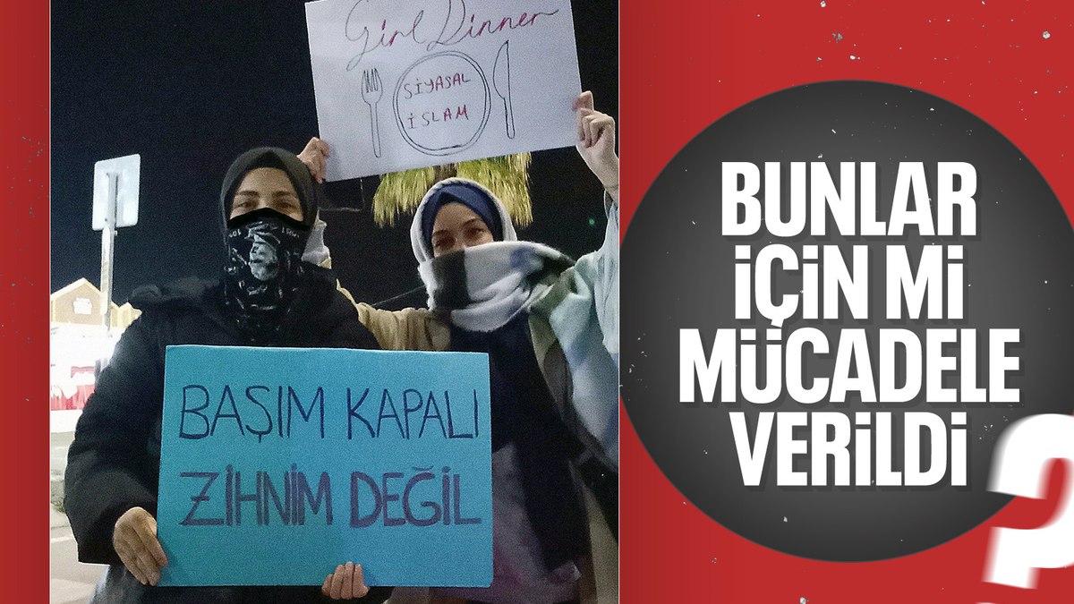 CHP’nin sokak eylemlerine katılan başörtülü kızlar